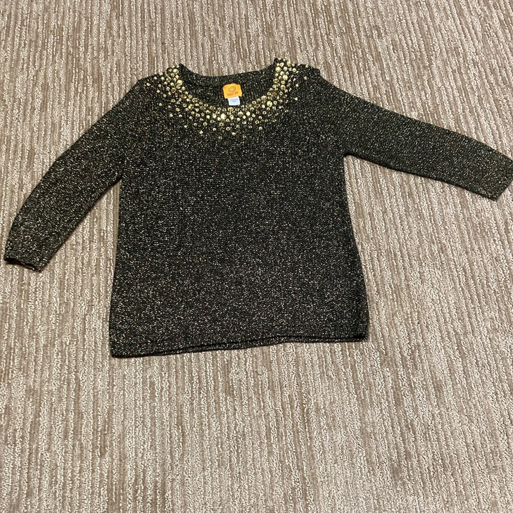 Womens Ruby Rd. Black/Gold Metallic Sweater S